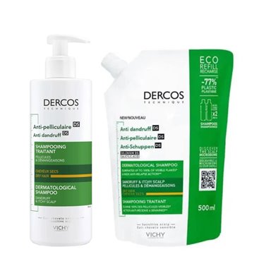 Dercos Champô Anti-Caspa Seca + Ecorefill 500Ml