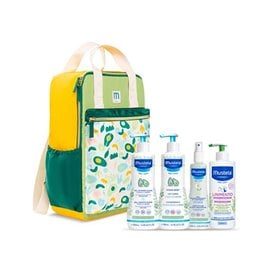 Mustela Mochila Family Adventures Amarilla Gel 500Ml + Leche 500Ml + Agua Pelo 200Ml + Linimento 400Ml